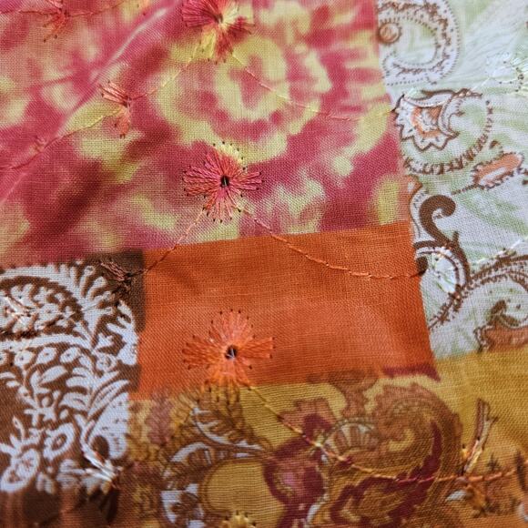 Vtg Patchwork Midi Skirt Women 14 Orange Floral Paisley Embroidered Hippie Retro - Picture 5 of 10